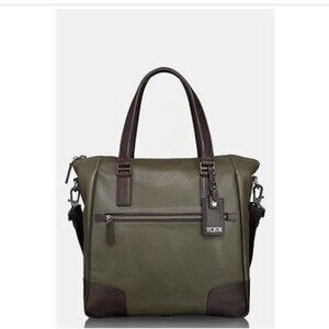 Tumi Beacon Hill Leather Laptop $495 Tote Bag Green Brown Unisex